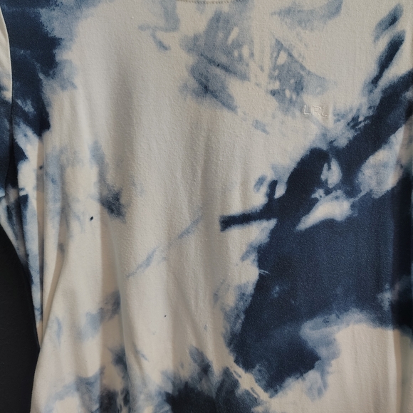 Lauren Ralph Lauren Blue and White Tie-Dye Midi Side Ruched T-shirt Dress - Picture 3 of 8